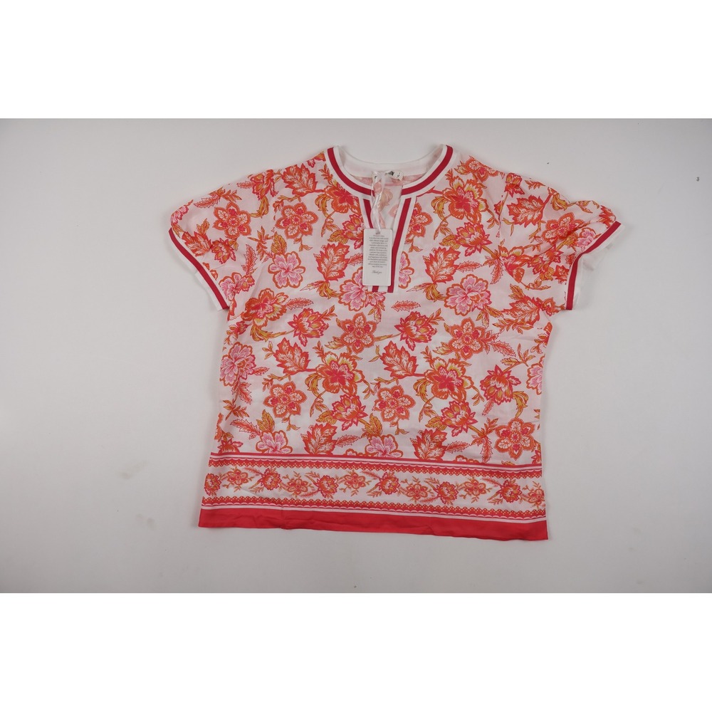 Grace Karin Floral Split Neck Top Pink Orange XL NWT